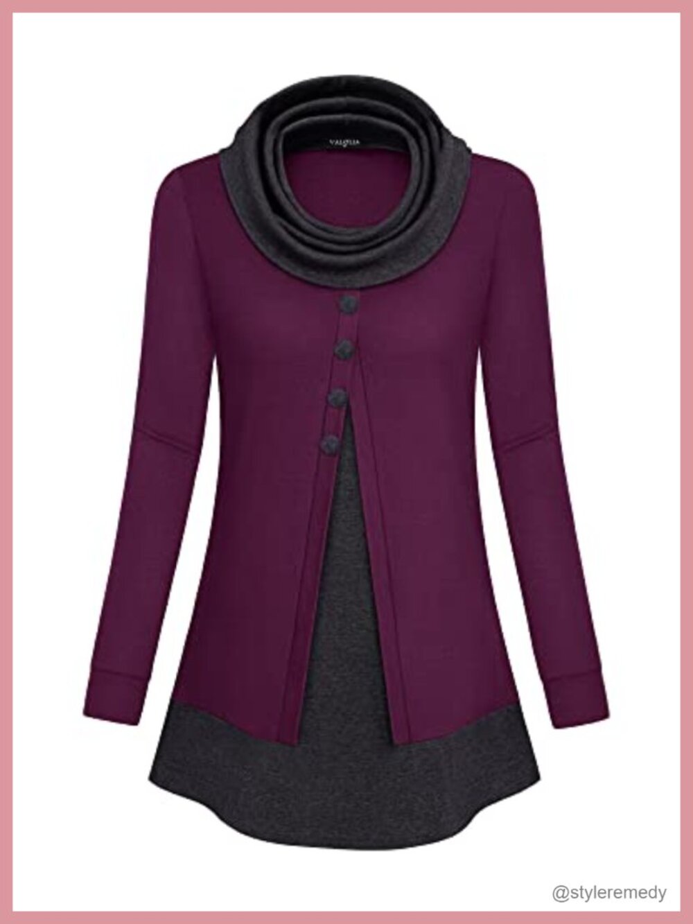 Cowl Neck Long Sleeve Tunic Top Button Casual Loose Knit Shirt
